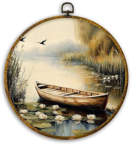 CUANFDDSF Rustic Country Chocolate Labrador Retriever Round Wall Art, Chocolate Lab Gifts Framed Hanging Wall Decor, Antique Farmhouse Dog Canvas Prints Decorations for Bedroom, 10x10 Inch in Kuwait