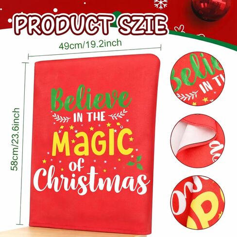 6 Pcs Christmas Chair Back Covers Merry Christmas Dining Room Slipcover Xmas Tree Santa Snowman Snowflake Red White Removable Washable Stretch Chair Protector for Decor Home Party 23'' x 19'' in Saudi Arabia