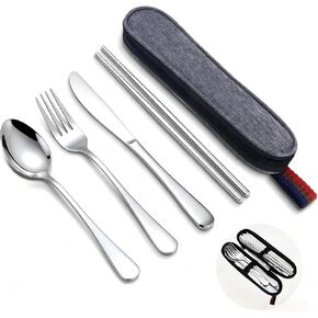 Reusable Travel Utensils Set with Case, Premium Stainless Steel Flatware, Portable Silverware for Lunch, Camping, Picnic, Travel Fork and Spoon Set, To Go Utensils, Dishwasher Safe in Kuwait