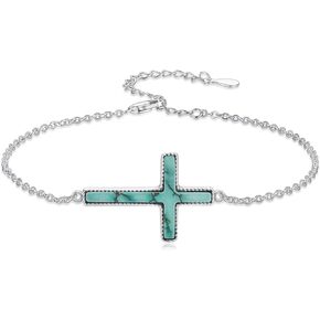 Turquoise Cross Bracelet 925 Sterling Silver Real Turquoise Gemstone Adjustable Link Bracelets Jewelry for Women in Saudi Arabia