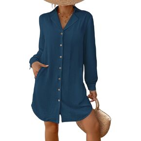 Bsubseach Swimsuit Coverup for Women Long Sleeve Bathing Suit Cover Up Blouse Button Down Shirt Dress Beach Vacation Clothes in Kuwait