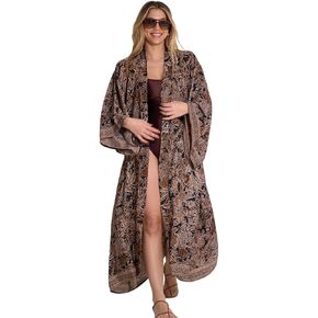Gottex Beach Life Long Printed Robe Cover-Up - Short Wide Sleeves, Removable Tie Belt, Midi Length, One Size Fits Most in Kuwait