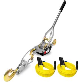 1Ton Come Along Winch Pulling Capacity 6.56 FT Steel Cable 2 Hooks Heavy Duty Ratchet Power Puller Tool with Dual Gears Automotive Hoist Winch Puller Recovery Gear in Kuwait