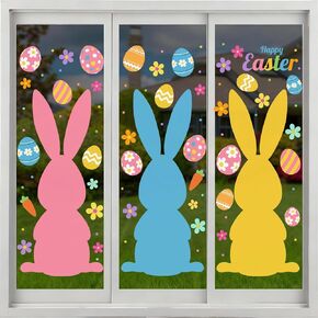Ctosree 3 Sheets Extra Large Easter Window Clings Decorations, Easter Bunny Window Clings with Flower Egg Stickers Colorful Bunny Stickers for Party Decorations Supplies, 13 * 33.8Inch in Saudi Arabia
