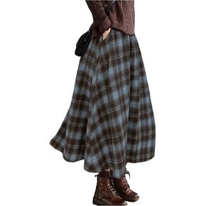 GORGLITTER المرأة القماش القطني Flowy ألف خط ميدي تنورة عادية متأنق منقوشة عالية الخصر متوهج خمر التنانير الطويلة الغربية in Kuwait