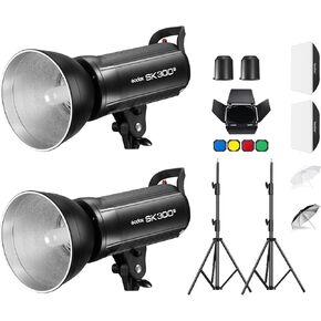 godox sk300ii-v sk300iiv*3kit professional strobe flash 900ws gn58 5700k bowens mount mount 3 light with godox 2.4g wireless x system and 10W modeling lamped (2025) (3pack) in Kuwait