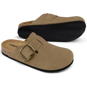 TEMOFON Suede Clogs for Women 2026: Genuine Leather Comfortable Slip on Clogs Women Memory Foam Close Toe Mules Cork Footbed Potato Shoes in Kuwait