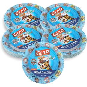 Glad for Kids 8 1/2" Paper Plates, Small Blue Round with Paw Patrol Design, Heavy Duty Disposable Soak Proof Microwavable, Core Pups Blue, 8.5", Pack of 100 in Kuwait