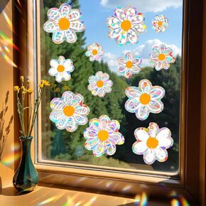 12 قطعة من ملصقات النوافذ Daisy Suncatchers، ملصقات نافذة مضادة للتصادمات، منشور قوس قزح لامع لضربات الطيور، ملصقات زجاجية قابلة لإعادة الاستخدام لعرض المرآة واللوازم المكتبية in Kuwait
