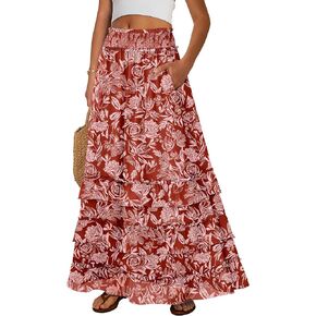 ANRABESS Maxi Skirts for Women Summer Boho Tiered Flowy Elastic High Waist Beach Long Skirt Casual Spring Vacation Outfits in Kuwait