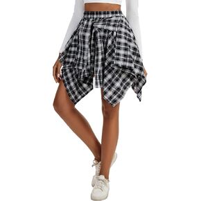 التنانير منقوشة التعادل الجبهة مطوي تنورة غير متناظرة تنورة Y2K البسيطة in Kuwait