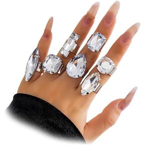 7Pcs Large Blood Red Crystal Knuckle Rings Pack for Women Chunky Rhinestone Stack Big Finger Ring Set Trendy Stackable Oversized Jewelry Accessories Gifts in Saudi Arabia