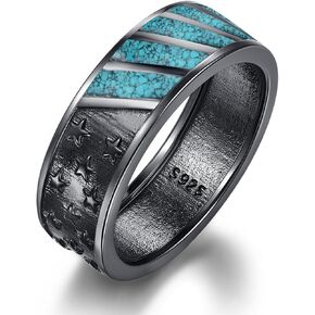 ADMETUS Black Rings for Men, 925 Sterling Silver American Flag Ring, Viking Runes Ring, Protection Jewelry Gifts for Men Size 5-15 in Saudi Arabia