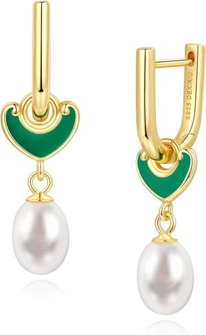 Cultured Freshwater Pearl Dangling Earrings for Women Jewelry, Drop Hoop Dangle Earrings 925 Sterling Silver Plated with Gold, Gift for Wife, Birthday, Mothers Day, Christmas, Anniversary in Saudi Arabia