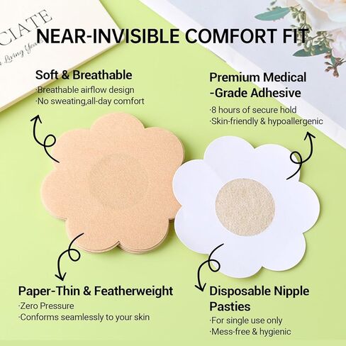 120-Pack Disposable Nipple Covers for Women – Invisible Self-Adhesive Breast Pads, Lightweight Non-Woven Nipple Shields, Comfortable & Breathable, 2.36" Diameter Beige in Saudi Arabia
