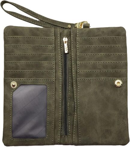 Women's Genuine Leather Zipper Wallet with Large Storage Capacity Multiple Card Slots and Secure Closure (#06 Olive Green) in Saudi Arabia