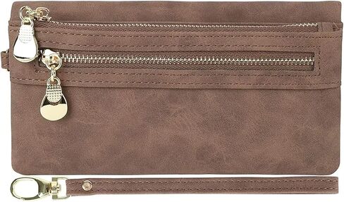 Women's Genuine Leather Zipper Wallet with Large Storage Capacity Multiple Card Slots and Secure Closure (#06 Olive Green) in Saudi Arabia