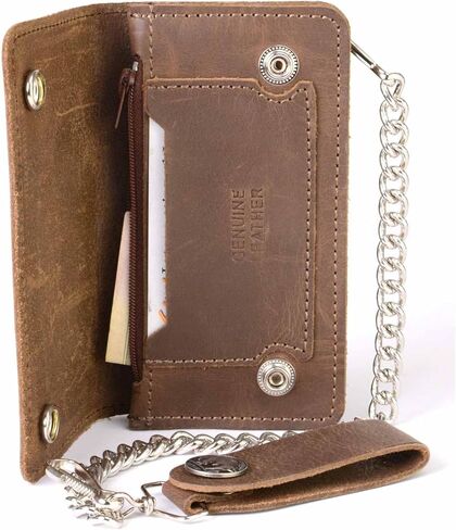Milwaukee Leather MLW7827 Men's 6" Brown Leather Bi-Fold Biker Wallet w/Anti-Theft Stainless Steel Chain and Buffalo Nickel Snaps - 6 Inch in Saudi Arabia