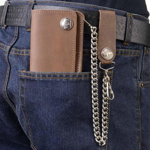 Milwaukee Leather MLW7827 Men's 6" Brown Leather Bi-Fold Biker Wallet w/Anti-Theft Stainless Steel Chain and Buffalo Nickel Snaps - 6 Inch in Saudi Arabia