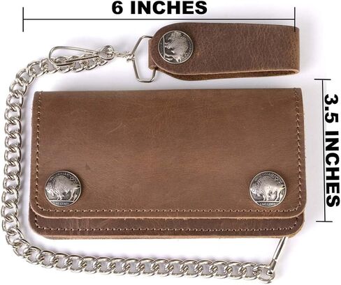 Milwaukee Leather MLW7827 Men's 6" Brown Leather Bi-Fold Biker Wallet w/Anti-Theft Stainless Steel Chain and Buffalo Nickel Snaps - 6 Inch in Saudi Arabia