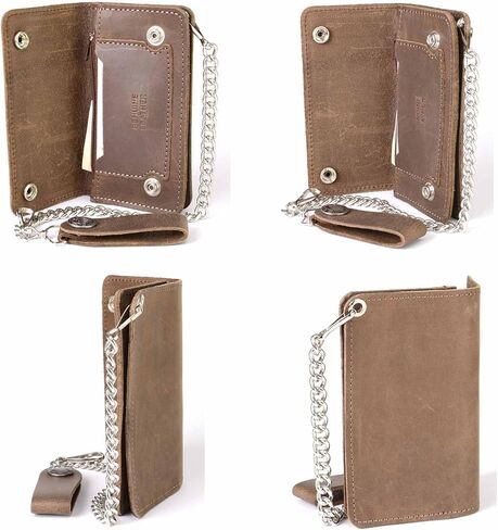 Milwaukee Leather MLW7827 Men's 6" Brown Leather Bi-Fold Biker Wallet w/Anti-Theft Stainless Steel Chain and Buffalo Nickel Snaps - 6 Inch in Saudi Arabia