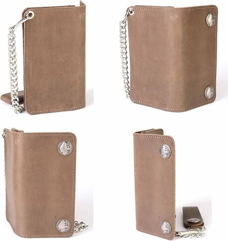 Milwaukee Leather MLW7827 Men's 6" Brown Leather Bi-Fold Biker Wallet w/Anti-Theft Stainless Steel Chain and Buffalo Nickel Snaps - 6 Inch in Saudi Arabia