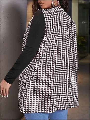 Milumia Women's Plus Size Houndstooth Print Blazers Sleeveless Open Front Coats Vest in Saudi Arabia