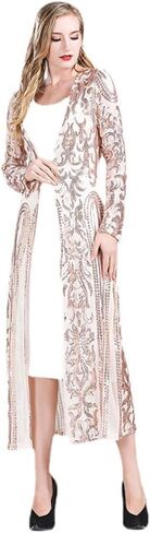 Women's Fashion Duster Cardigan Sparkle Sequins Long Sleeve Open Front Coat Dress Party Prom Cover Up in Saudi Arabia