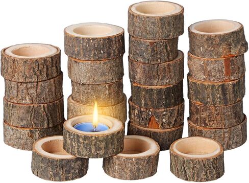 حامل شموع Tealight خشبي 24 قطعة من DECHOUS: حامل شموع صغيرة من خشب البتولا الطبيعي، قطعة مركزية للشمعدان لحفلات الزفاف، والحفلات، والعطلات، والديكور المنزلي، داخلي 1.57 بوصة in Kuwait