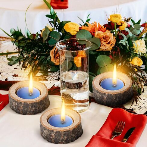 حامل شموع Tealight خشبي 24 قطعة من DECHOUS: حامل شموع صغيرة من خشب البتولا الطبيعي، قطعة مركزية للشمعدان لحفلات الزفاف، والحفلات، والعطلات، والديكور المنزلي، داخلي 1.57 بوصة in Kuwait
