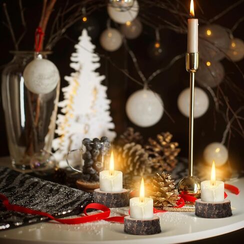 حامل شموع Tealight خشبي 24 قطعة من DECHOUS: حامل شموع صغيرة من خشب البتولا الطبيعي، قطعة مركزية للشمعدان لحفلات الزفاف، والحفلات، والعطلات، والديكور المنزلي، داخلي 1.57 بوصة in Kuwait