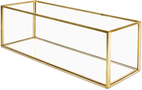Koyal Wholesale 1 Pcs Glass Rectangular Candle Holder Tray 12 Inch Gold Modern Dining Table Centerpiece Candle Holder Box for Table Centerpiece Candle Box Long Tray Wedding Table Centerpieces in Saudi Arabia