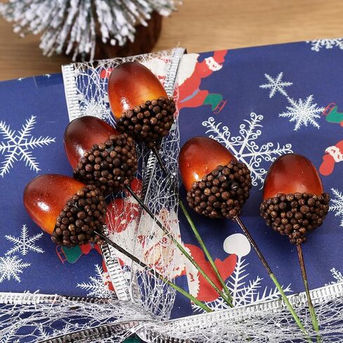 10Pcs Mini Artificial Foam Acorns Fake Fruits and Vegetables Berries Flowers Plant for Home Wedding Christmas Tree Decoration (10x3x2.3cm) in Saudi Arabia