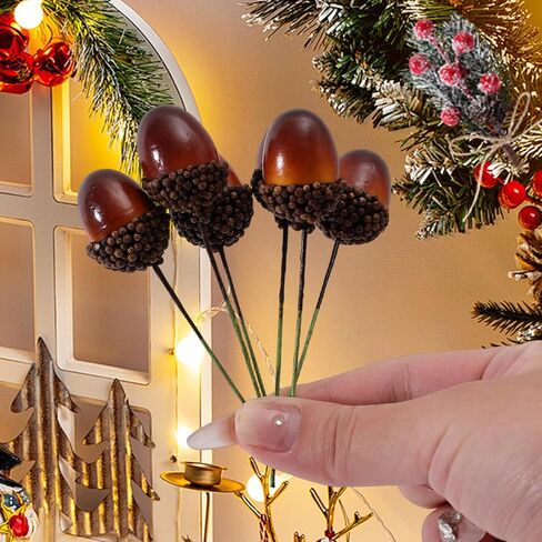 10Pcs Mini Artificial Foam Acorns Fake Fruits and Vegetables Berries Flowers Plant for Home Wedding Christmas Tree Decoration (10x3x2.3cm) in Saudi Arabia