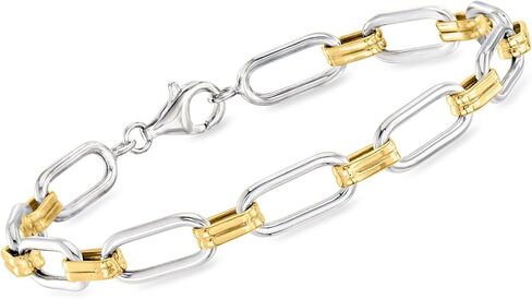 Ross-Simons Sterling Silver and 18kt Gold Over Sterling Paper Clip Link Bracelet in Saudi Arabia