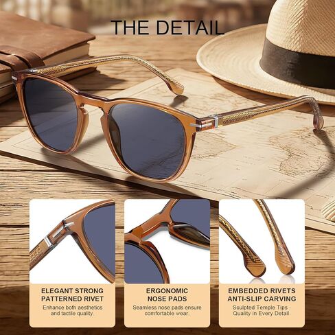 CARFIA Classic Retro Polarized Sunglasses for Men Anti-slip Temple Tail Elegant Gift-Ready Case CA31237 in Saudi Arabia