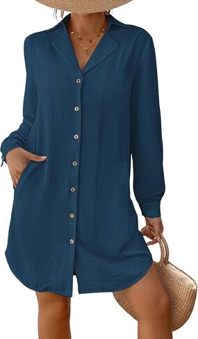 Bsubseach Swimsuit Coverup for Women Long Sleeve Bathing Suit Cover Up Blouse Button Down Shirt Dress Beach Vacation Clothes in Saudi Arabia