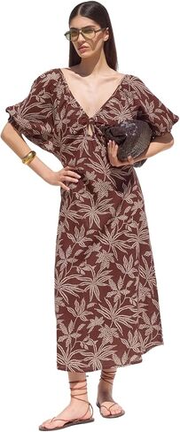 Gottex Beach Life Terra Printed Puff Sleeve Midi Dress Cover-Up - Elastic Back Band, Front Key Hole Detail, Midi Length in Saudi Arabia