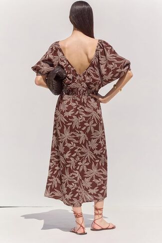 Gottex Beach Life Terra Printed Puff Sleeve Midi Dress Cover-Up - Elastic Back Band, Front Key Hole Detail, Midi Length in Saudi Arabia