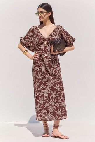 Gottex Beach Life Terra Printed Puff Sleeve Midi Dress Cover-Up - Elastic Back Band, Front Key Hole Detail, Midi Length in Saudi Arabia