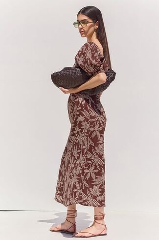 Gottex Beach Life Terra Printed Puff Sleeve Midi Dress Cover-Up - Elastic Back Band, Front Key Hole Detail, Midi Length in Saudi Arabia