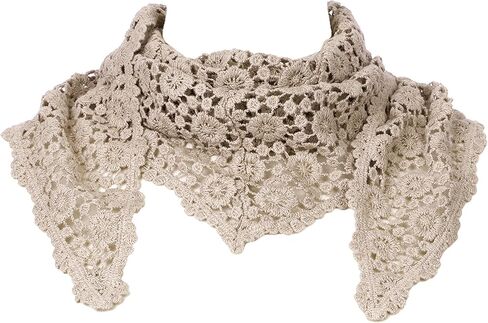 Floral Cotton Crochet Mantilla Scarves, Little Shawl Cape Triangle Head Covering Church Veil for Mass Wedding in Saudi Arabia