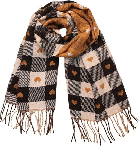 Floerns Women's Cute Heart Checkered Plaid Neck Scarf Warm Knitted Shawl Wraps Fall Winter Scarves in Saudi Arabia