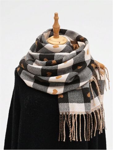 Floerns Women's Cute Heart Checkered Plaid Neck Scarf Warm Knitted Shawl Wraps Fall Winter Scarves in Saudi Arabia