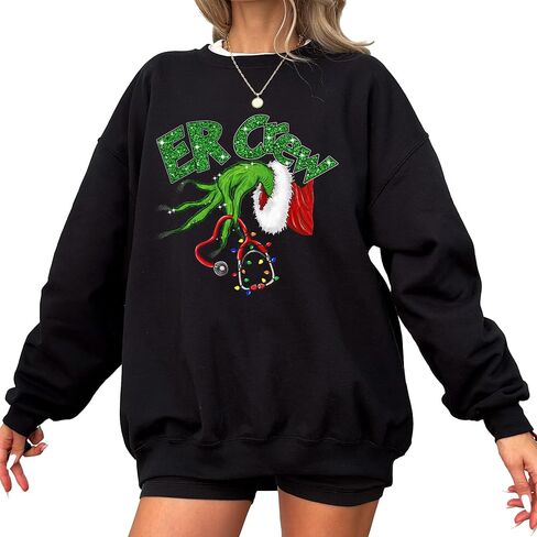 سويت شيرت Christmas ER Crew – بلوفر صوف برقبة دائرية مطبوعة للجنسين بتصميم احتفالي للعطلات الطبية in Kuwait