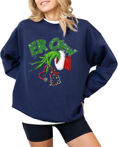 سويت شيرت Christmas ER Crew – بلوفر صوف برقبة دائرية مطبوعة للجنسين بتصميم احتفالي للعطلات الطبية in Kuwait