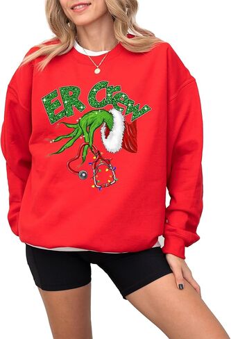سويت شيرت Christmas ER Crew – بلوفر صوف برقبة دائرية مطبوعة للجنسين بتصميم احتفالي للعطلات الطبية in Kuwait