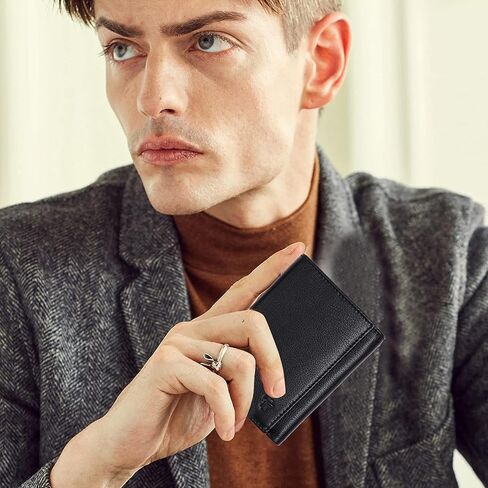 Black Leather Wallet – TrifoldCard Holder | Real Genuine Leather Mens Wallet | RFID Secure | Fits 8 Cards | Tap to Pay Feature | Quality Credit Card Holder in Saudi Arabia