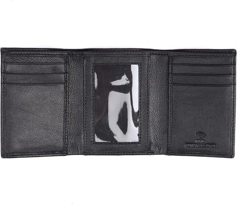 Black Leather Wallet – TrifoldCard Holder | Real Genuine Leather Mens Wallet | RFID Secure | Fits 8 Cards | Tap to Pay Feature | Quality Credit Card Holder in Saudi Arabia