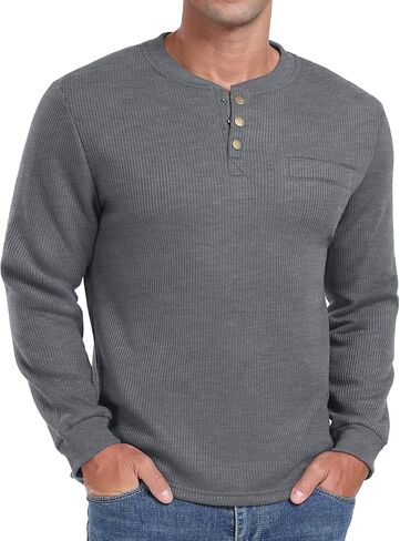 Sailwind Men's Henley Shirt Fleece Lined Long Sleeve Heavyweight Thermal Layer Pullover in Saudi Arabia